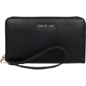 True Religion East/West Zip-Around Wallet, Sleek Everyday Organizer, Detachable Wristlet Strap, Black | Sleek Everyday Organizer, Detachable Wristlet Strap