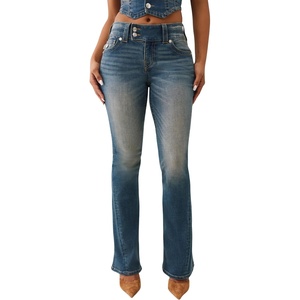 True Religion Joey Low Rise Flare Women’s Jeans | Vintage Denim with Flap Pockets & Iconic Stitching