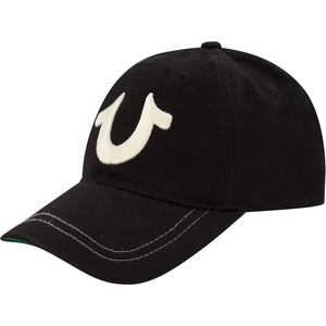 True Religion Kids Baseball Hat with Horseshoe Logo, 5 Panel Cotton Twill Cap, Adjustable Baseball Cap Fits Sizes 6 1/2-7(Black)