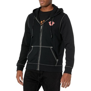 True Religion Men’s Big T Zip Up Hoodie Graphic Sweatshirt – Full Zip Hoodies for Men(Jet Black)