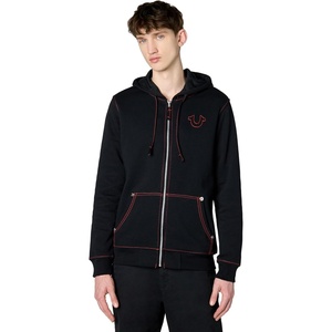 True Religion Men’s Big T Zip Up Hoodie Graphic Sweatshirt – Full Zip Hoodies for Men(Jet Black/Fiery Red)