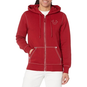 True Religion Men’s Big T Zip Up Hoodie Graphic Sweatshirt – Full Zip Hoodies for Men(Red Dahlia)