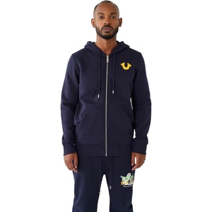 True Religion Men’s Big T Zip Up Hoodie Graphic Sweatshirt – Full Zip Hoodies for Men(Victoria Blue)