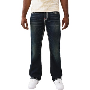 True Religion Men’s Billy Super T Flap Jeans | Straight Leg Denim with Contrast Stitching(Midnight Serencade Dark Wash)