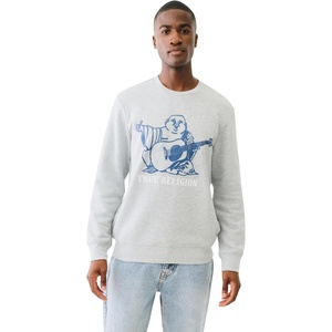 True Religion Men’s Buddha Puff Pullover Crewneck Hoodie(Heather Grey)