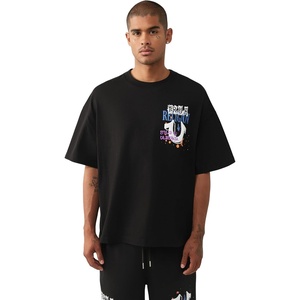 True Religion Men’s Concert Buddha Oversized Tee | Graphic T-Shirt, Oversized Fit, 100% Cotton(Jet Black)