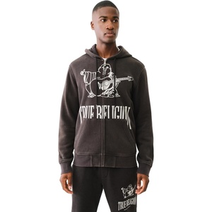 True Religion Men’s Crackle Zip Up Hoodie(Jet Black)
