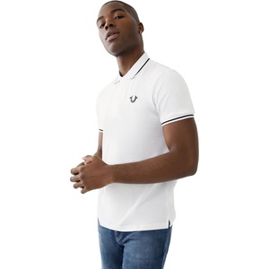 True Religion Men’s Crafted with Pride Polo Shirt – Polo Shirts for Men, Mens Polo Shirts Short Sleeve(White With Black Piping)