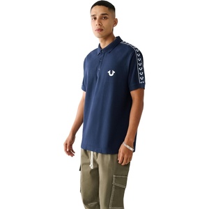 True Religion Mens Damask Short Sleeve Polo(Dress Blue)