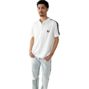 True Religion Mens Damask Short Sleeve Polo(Optic White)