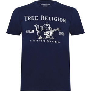 True Religion Men’s Graphic T-Shirt – Short Sleeve Metallic Buddha Tee, Mens T Shirt(Navy)
