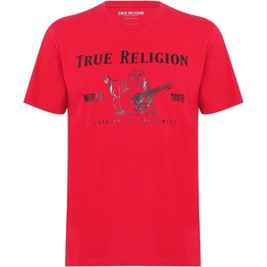 True Religion Men’s Graphic T-Shirt – Short Sleeve Metallic Buddha Tee, Mens T Shirt(True Red)