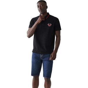 True Religion Men’s Logo Polo Shirt | Polo Shirts for Men | Mens Polo Shirts Short Sleeve(Jet Black)