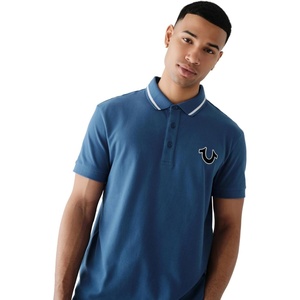 True Religion Men’s Logo Polo Shirt | Polo Shirts for Men | Mens Polo Shirts Short Sleeve(Matte Navy)