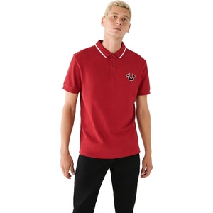 True Religion Men’s Logo Polo Shirt | Polo Shirts for Men | Mens Polo Shirts Short Sleeve(Red Dahlia)