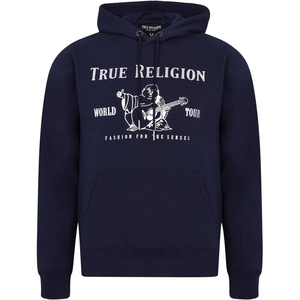 True Religion Men’s Metallic Buddha Logo Hoodie – Graphic Hoodies for Men | Pullover Sweatshirt | Streetwear Hoodie(Navy)