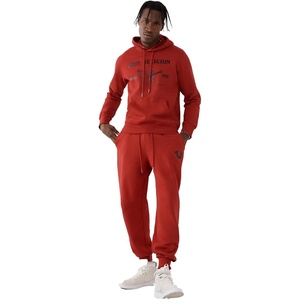 True Religion Men’s Metallic Buddha Logo Hoodie – Graphic Hoodies for Men | Pullover Sweatshirt | Streetwear Hoodie(Ruby Red)