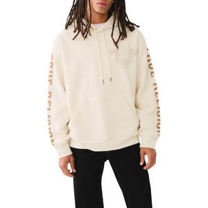 True Religion Men’s Relaxed Studded Pullover Hoodie(Winter White)