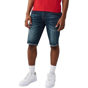True Religion Men’s Ricky Frayed Hem Denim Short – Relaxed Fit, Horseshoe Detailing – Sideline Raw Dark Wash, 29