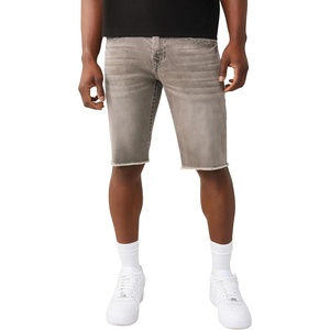 True Religion Men’s Ricky Frayed Hem Denim Short – Relaxed Fit, Horseshoe Detailing, Raw-Cut Hem – Plankton Grey Wash, 30