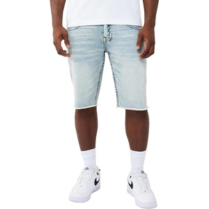 True Religion Men’s Ricky Frayed Hem Denim Short – Relaxed Fit, Raw-Cut Hem, Horseshoe Detailing – Playmaker Faded Indigo Lt Wash, 31