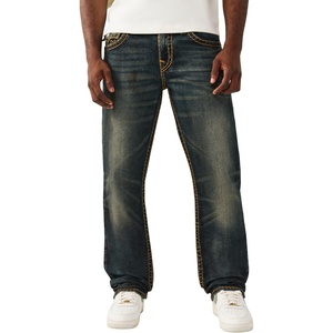 True Religion Men’s Ricky Super T Flap Straight Jeans | Straight Fit, Flap Pocket Detail, Cotton Blend(Decadense Dark Wash)