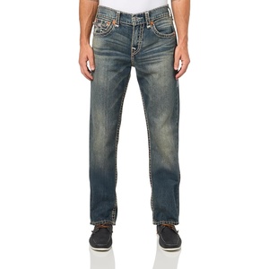 True Religion Men’s Ricky Super T Flap Straight Jeans | Straight Fit, Flap Pocket Detail, Cotton Blend(Midnight Warehouse Dark Wash)