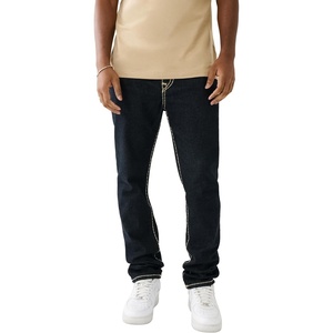 True Religion Men’s Ricky Super T Straight Leg Denim Jeans for Men | Dark Wash with Signature Horseshoe Stitching(Rinse)
