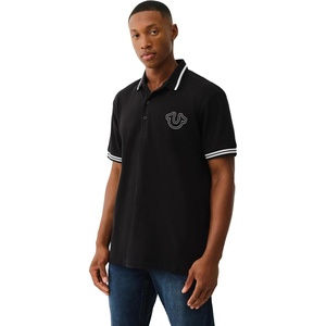 True Religion Men’s SS Buddha Patch Polo | Short Sleeve Polo Shirt with Buddha Logo(Jet Black)