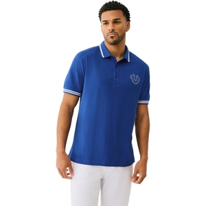 True Religion Men’s SS Buddha Patch Polo | Short Sleeve Polo Shirt with Buddha Logo(Mazarine Blue)