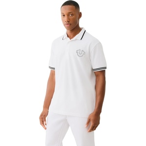 True Religion Men’s SS Buddha Patch Polo | Short Sleeve Polo Shirt with Buddha Logo(Optic White)