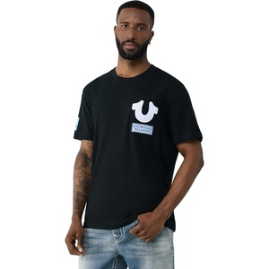 True Religion Men’s Short Sleeve Horseshoe Repeat Tee | Durable T-Shirt | 100% Cotton, Soft, Comfortable(Jet Black)