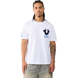 True Religion Men’s Short Sleeve Horseshoe Repeat Tee | Durable T-Shirt | 100% Cotton, Soft, Comfortable(Optic White)