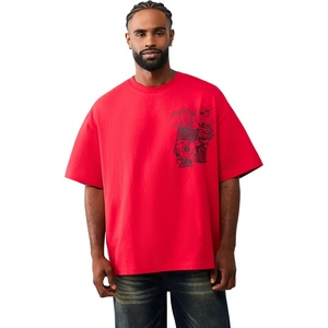 True Religion Men’s Short Sleeve Main Stage Oversized Tee | Graphic T-Shirt, Oversized Fit, 100% Cotton(Trv Red)