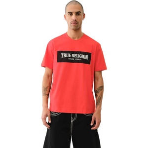 True Religion Men’s Short Sleeve Mesh Box Logo Tee | Casual Crew Neck T-Shirt(Flame Scarlet)