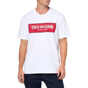 True Religion Men’s Short Sleeve Mesh Box Logo Tee | Casual Crew Neck T-Shirt(Optic White)