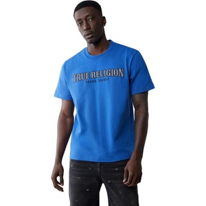 True Religion Men’s Short Sleeve Reflective Arch Tee | Modern Fit with Eye-Catching Reflective(Galaxy Blue)
