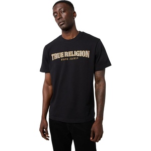True Religion Men’s Short Sleeve Reflective Arch Tee | Modern Fit with Eye-Catching Reflective(Jet Black)