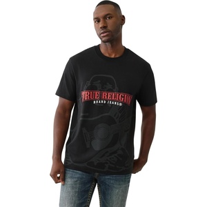 True Religion Men’s Short Sleeve Shadow Logo Tee | Crewneck Graphic T-Shirt(Jet Black)