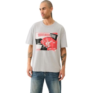 True Religion Men’s Short Sleeve Torn SRS Tee | Casual Graphic T-Shirt(Heather Grey)