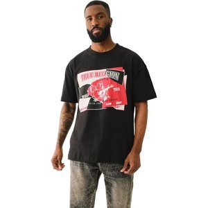 True Religion Men’s Short Sleeve Torn SRS Tee | Casual Graphic T-Shirt(Jet Black)