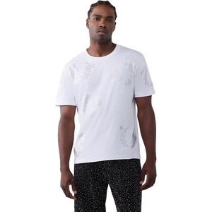 True Religion Men’s Short Sleeve Warped Logo Crystal Tee | Graphic T-Shirt, 100% Cotton(Optic White)