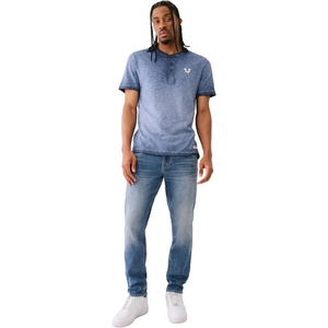 True Religion Men’s Ss Dyed Embro Henley(Dress Blue)