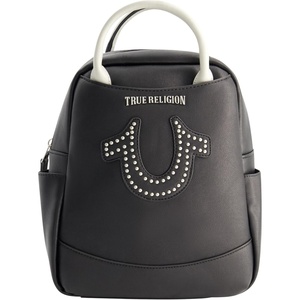 True Religion Mini Backpack | Studded Horseshoe Logo Small Travel Bag Purse for Women, Adjustable Shoulder Straps, Camel(Black)