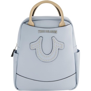 True Religion Mini Backpack | Studded Horseshoe Logo Small Travel Bag Purse for Women, Adjustable Shoulder Straps, Camel(Blue)