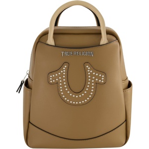True Religion Mini Backpack | Studded Horseshoe Logo Small Travel Bag Purse for Women, Adjustable Shoulder Straps, Camel(Brown)