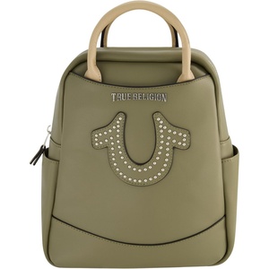 True Religion Mini Backpack | Studded Horseshoe Logo Small Travel Bag Purse for Women, Adjustable Shoulder Straps, Camel(Olive)