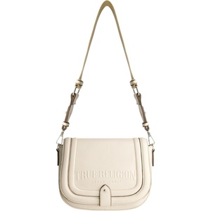 True Religion Saddle Bag, Women’s Bombe Logo Shoulder Purse Handbag(Cream)