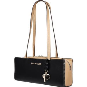 True Religion Satchel Bag, East/West Modern Structured Purse with Dual Shoulder Straps, Logo Charm and Gold Hardware(Camel)
