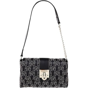 True Religion Shoulder Bag, Black | Horseshoe Quilt Logo Plaque Flap Purse with Chain Strap, Quilted Stitch Design and Gold Hardware
